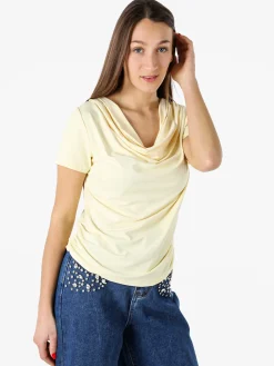 Solada Blusa donna a maniche corte con scollo a cascata - giallo