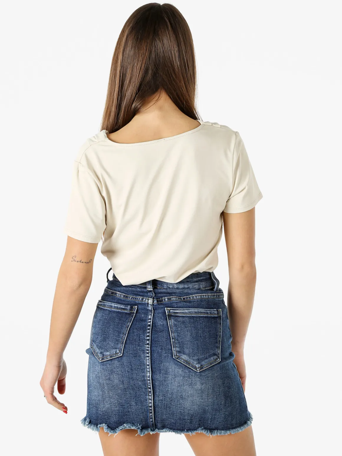 Solada Blusa donna a maniche corte con scollo a cascata - beige