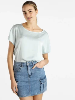 Solada Blusa donna a maniche corte effetto raso