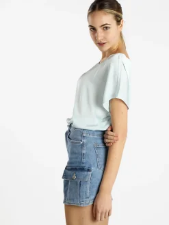 Solada Blusa donna a maniche corte effetto raso