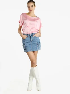 Solada Blusa donna a maniche corte effetto raso