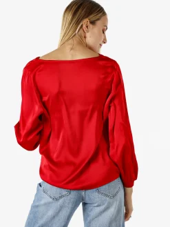 Solada Blusa donna a maniche lunghe in tessuto simil raso con scollo a cascata - nero