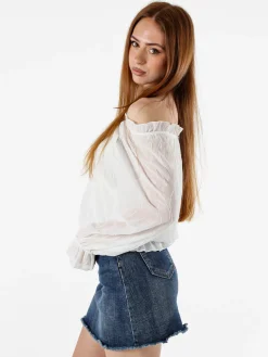 Solada Blusa donna a maniche lunghe con scollo a barchetta - bianco