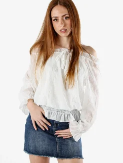 Solada Blusa donna a maniche lunghe con scollo a barchetta - bianco