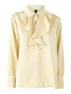 Solada Blusa donna con bottoni di perle e volant sullo scollo - giallo
