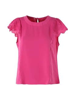 Solada Blusa donna con maniche corte in pizzo macramè - fucsia