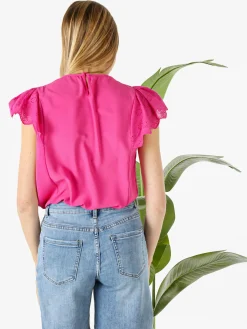 Solada Blusa donna con maniche corte in pizzo macramè - fucsia