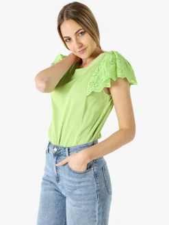 Solada Blusa donna con maniche corte in pizzo macramè - verde chiaro