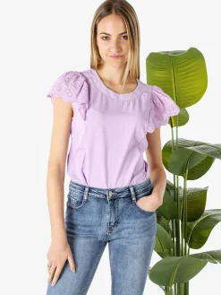 Solada Blusa donna con maniche corte in pizzo macramè - lilla