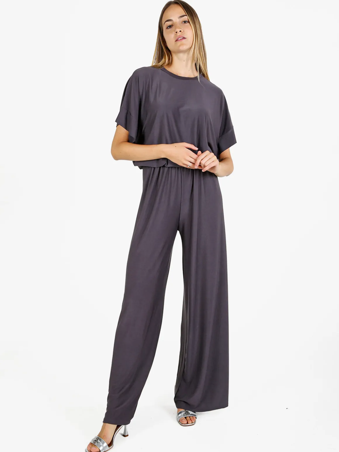 Solada Blusa donna con maniche corte a pipistrello - grigio