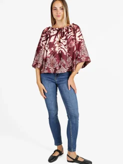 Solada Blusa donna con scollo a barca e maniche corte ampie - bordeaux