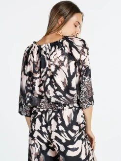 Solada Blusa donna con scollo a barca e maniche corte ampie - nero
