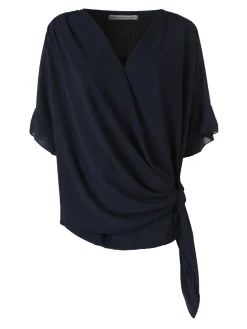 Solada Blusa donna elegante a maniche corte annodata sul fondo - blu scuro