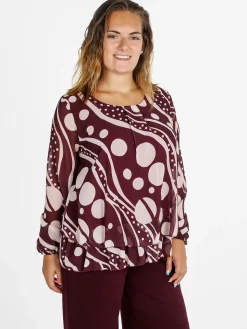 Solada Blusa donna fantasia a maniche lunghe - bordeaux