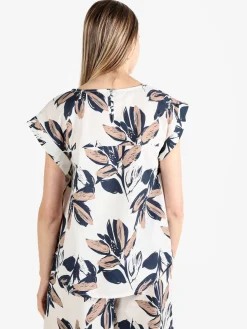 Solada Blusa donna floreale in cotone con bottoni laterali