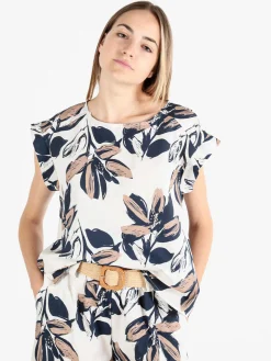 Solada Blusa donna floreale in cotone con bottoni laterali