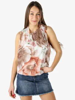 Solada Blusa donna floreale senza maniche - marrone