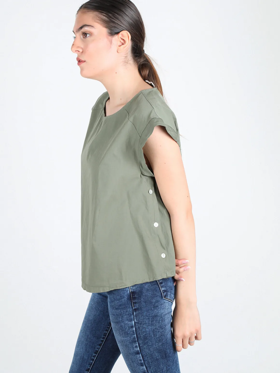 Solada Blusa donna in cotone con bottoni laterali