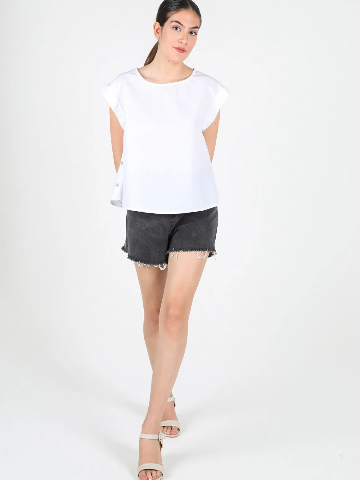 Solada Blusa donna in cotone con bottoni laterali