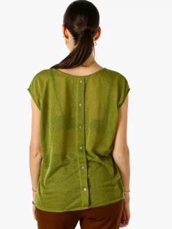 Solada Blusa donna in lino senza maniche - verde