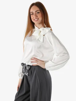 Solada Blusa donna in tessuto simil raso a maniche lunghe - bianco