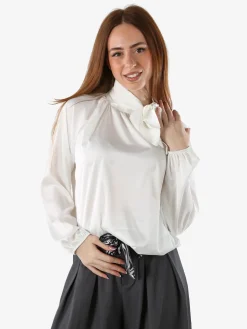 Solada Blusa donna in tessuto simil raso a maniche lunghe - bianco