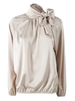 Solada Blusa donna in tessuto simil raso a maniche lunghe - beige