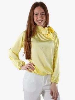 Solada Blusa donna in tessuto simil raso a maniche lunghe - giallo