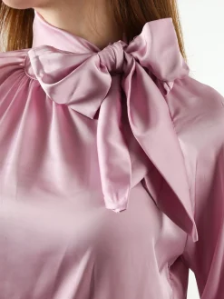 Solada Blusa donna in tessuto simil raso a maniche lunghe - rosa