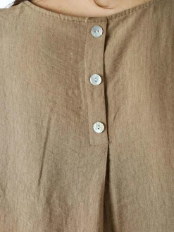 Solada Blusa donna in viscosa a maniche corte con bottoni decorati sul retro - khaki
