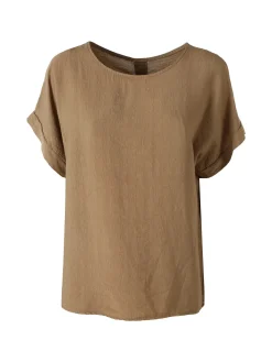 Solada Blusa donna in viscosa a maniche corte con bottoni decorati sul retro - khaki