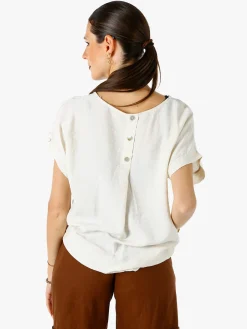 Solada Blusa donna in viscosa a maniche corte con bottoni decorati sul retro - beige