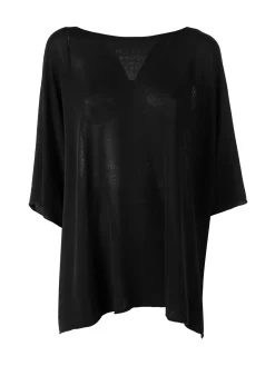 Solada Blusa donna in viscosa con maniche corte a pipistrello - nero