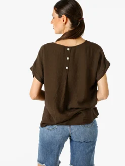Solada Blusa donna in viscosa a maniche corte con bottoni decorati sul retro - moro