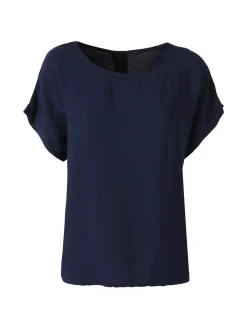 Solada Blusa donna in viscosa a maniche corte con bottoni decorati sul retro - blu scuro