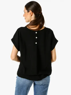 Solada Blusa donna in viscosa a maniche corte con bottoni decorati sul retro - nero