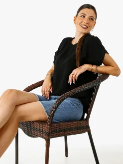 Solada Blusa donna in viscosa a maniche corte con bottoni decorati sul retro - nero
