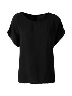 Solada Blusa donna in viscosa a maniche corte con bottoni decorati sul retro - nero
