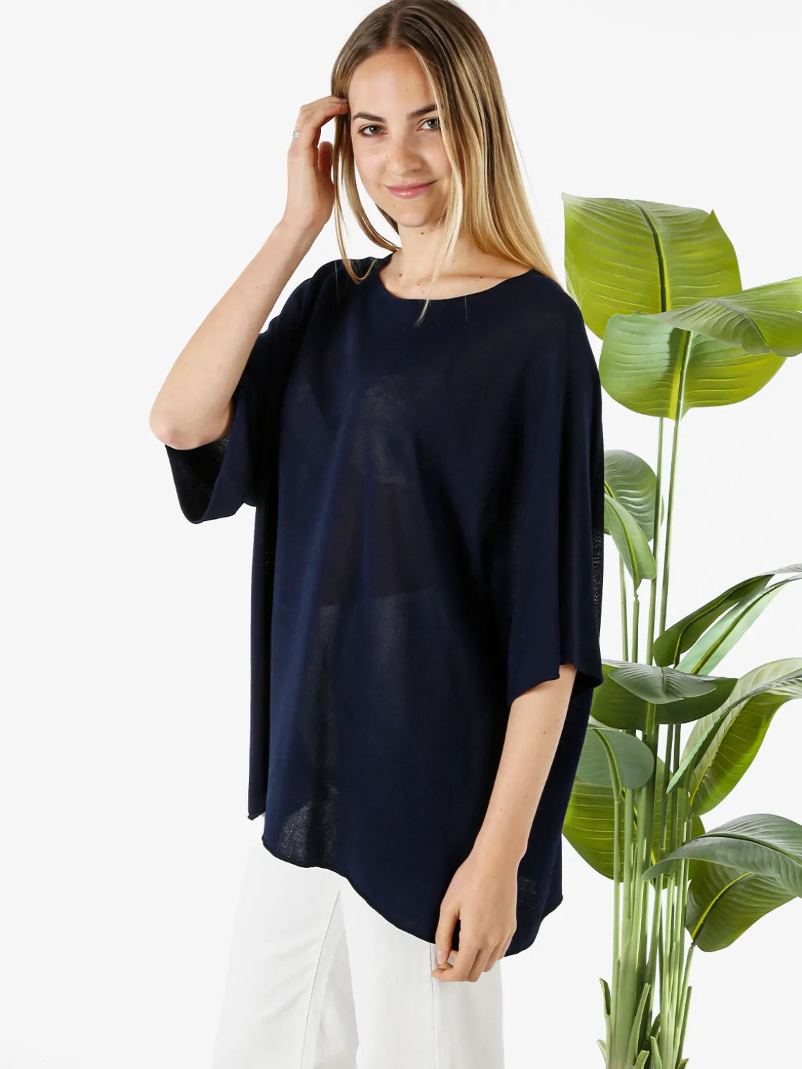 Solada Blusa donna in viscosa con maniche corte a pipistrello - blu scuro