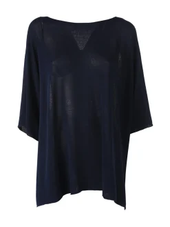 Solada Blusa donna in viscosa con maniche corte a pipistrello - blu scuro