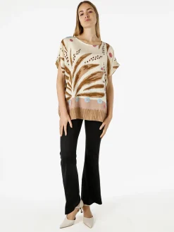 Solada Blusa donna maniche corte con stampe e micro borchie - khaki
