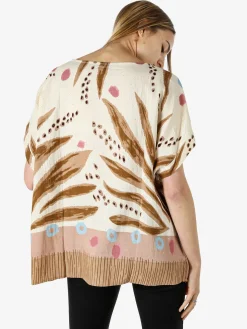 Solada Blusa donna maniche corte con stampe e micro borchie - khaki