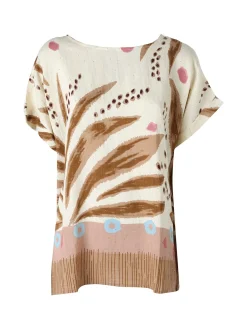 Solada Blusa donna maniche corte con stampe e micro borchie - khaki