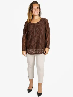 Solada Blusa donna ricamata a maniche lunghe - marrone