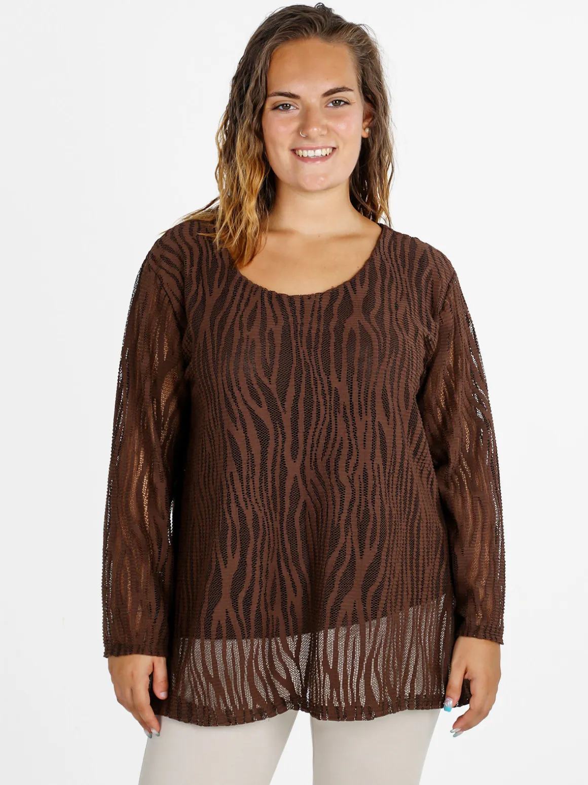Solada Blusa donna ricamata a maniche lunghe - marrone