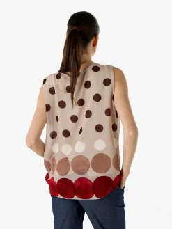 Solada Blusa donna smanicata con stampa a pois grossi - marrone