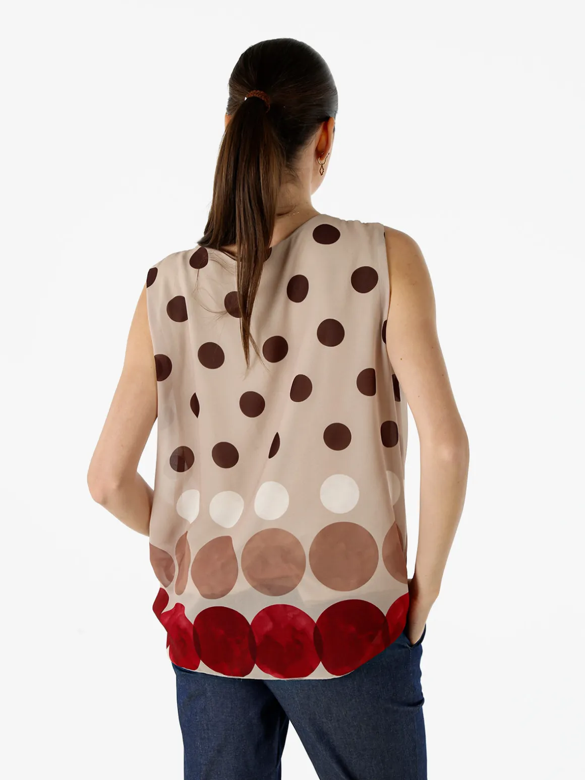 Solada Blusa donna smanicata con stampa a pois grossi - marrone
