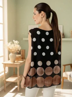 Solada Blusa donna smanicata con stampa a pois grossi - nero