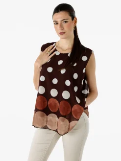 Solada Blusa donna smanicata con stampa a pois grossi - moro