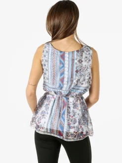Solada Blusa donna smanicata con scollo a cascata e stampe - azzurro